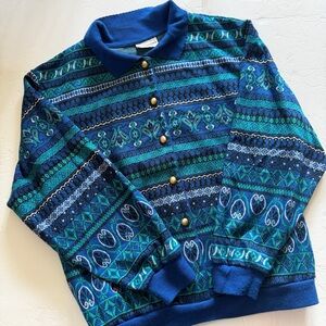 Vintage Nordic Pattern Sweater Blue/Green Women’s 3X